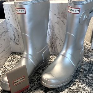 Metallic Silver Hunter Rain Boots